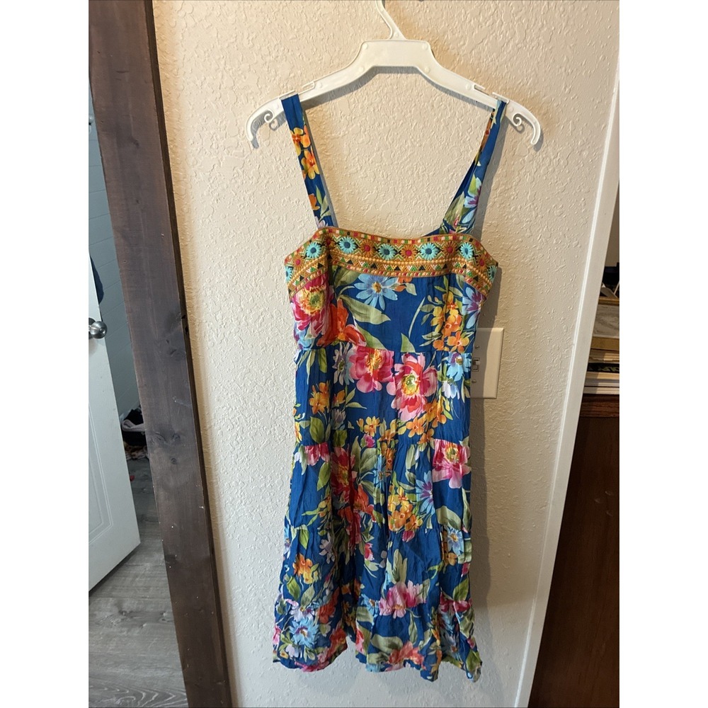 vtg Johnny Was XS dress floral rayon silk lined zipped Knee Length